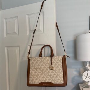 Michael Kors Tan and Cream MK Logo Shoulder Bag